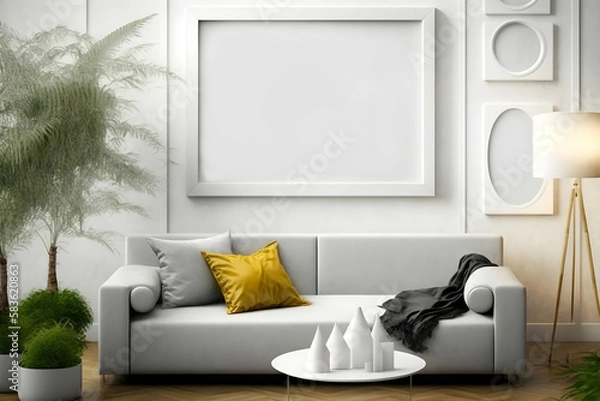 Fototapeta Showcase Your Photos with a Clean Photo Frame Mock-up in a Modern Living Room
