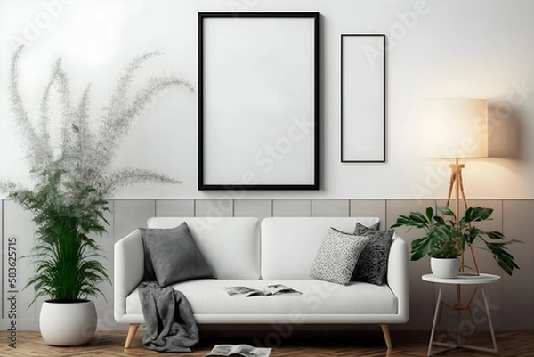 Fototapeta Clean Photo Frame Mock-up in a Modern Living Room