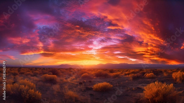 Obraz Enchanting Sunset Sky with Vibrant Twilight Hues and Billowy Clouds in a Desert Landscape