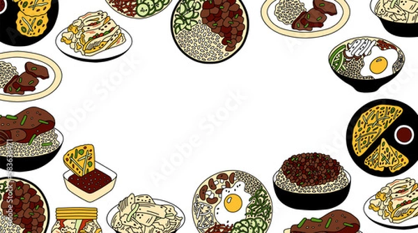 Fototapeta Korean Food. Vector illustration in top view for banner, seit and other