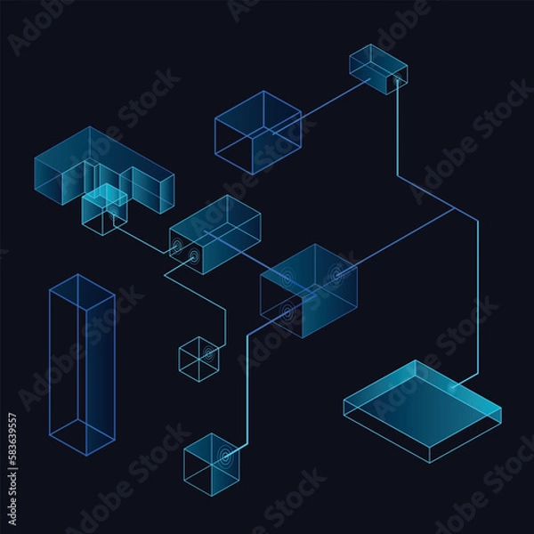 Fototapeta Digital character. Crypto blockchain technology mascot. DEFI DAO NFT data processing smart contract