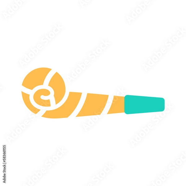 Fototapeta Color Birthday whistle flat icon isolated on white background. Striped yellow event decoration design. Abstract minimal anniversary celebration toy. Fun party blowing noisemaker vector illustration.