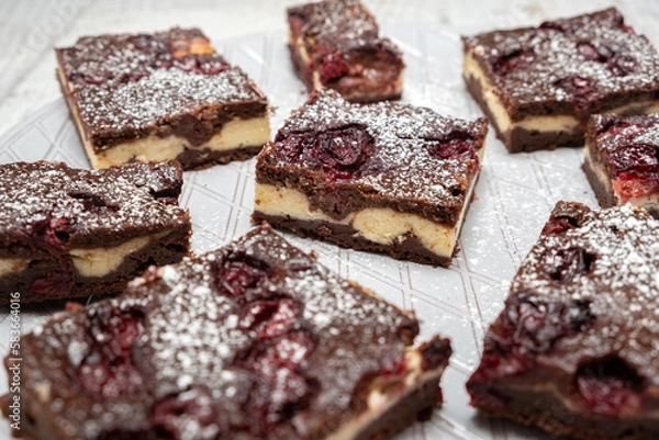 Obraz Chocolate, vanilla and cherry cake