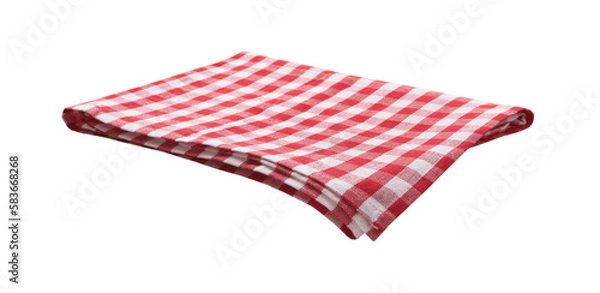 Obraz Red checkered napkin front view isolated on white background