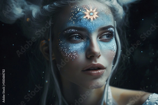 Fototapeta Starseed people as human aliens from another galaxies, fictitious person. AI generated image