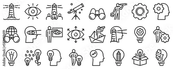 Fototapeta Line icons about vision and innovation on transparent background with editable stroke.
