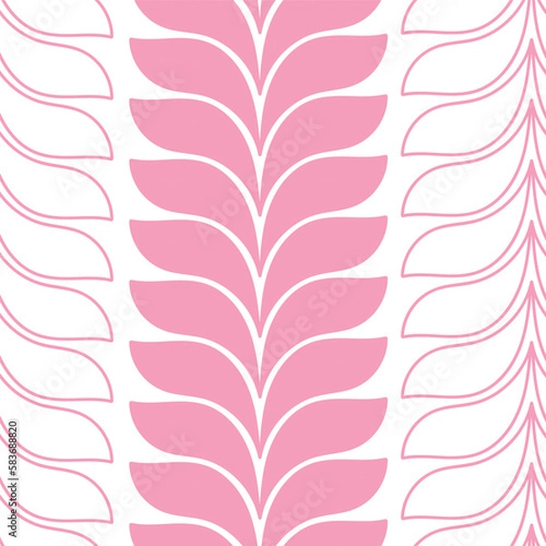 Obraz Solid and lined pink leaves on a white background create a seamless pattern that is both playful and chic.