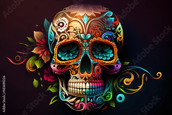 Fototapeta Colorful sugar skull. Generative AI