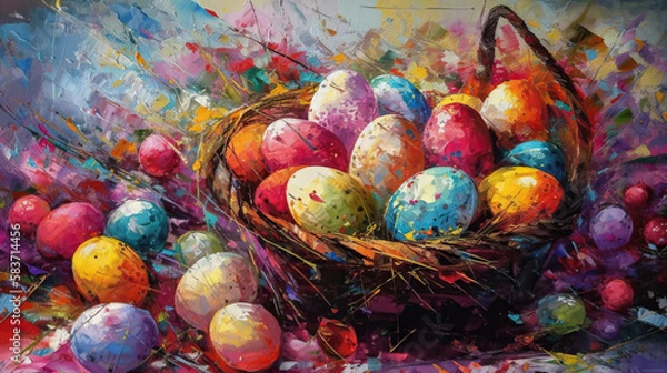 Obraz colorful Easter eggs in a basket