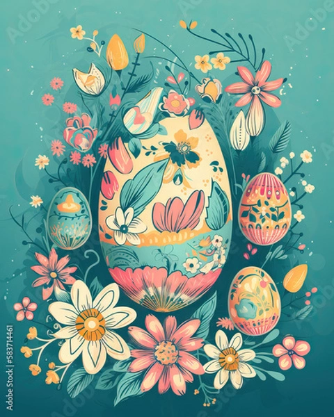 Obraz easter card with eggs and flowers