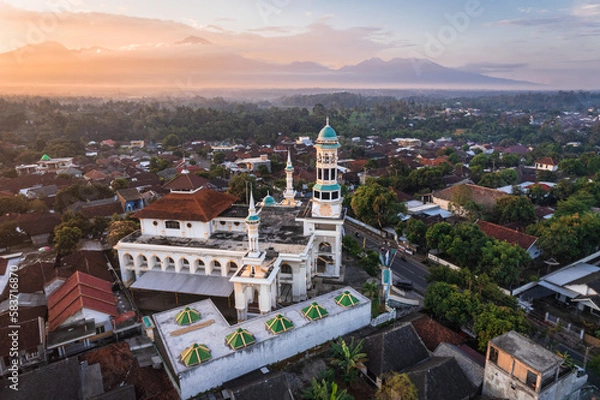Fototapeta Aerial sunset view of East Lombok regency Mosque