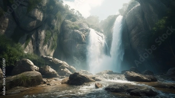 Fototapeta 滝　自然　イメージイラスト　壁紙　generative AI