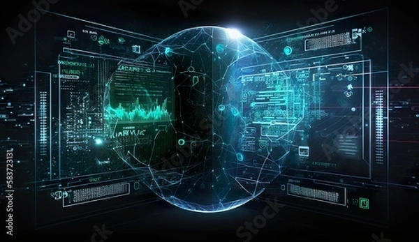 Obraz Generative AI
futuristic, digital, cybertech, matrix, hologram, high-tech, systems, world tech, cybernet, 