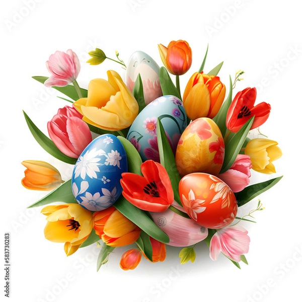 Obraz easter eggs & spring flowers