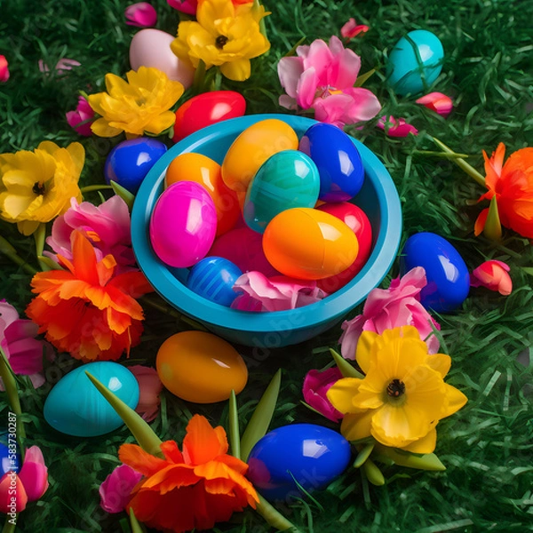 Obraz easter eggs & spring flowers
