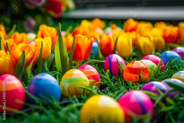 Obraz easter eggs & spring flowers