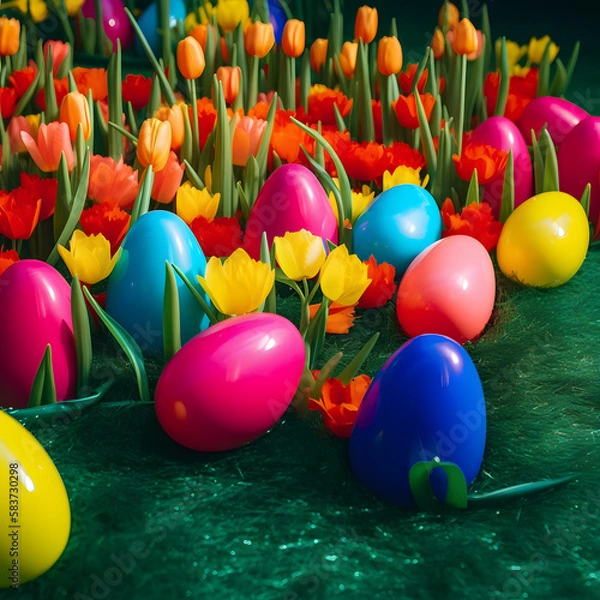 Obraz easter eggs & spring flowers