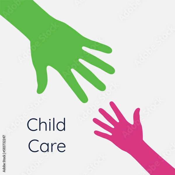 Obraz Helping hands. Support and care for children. Hands of adult and child. Vector illustration