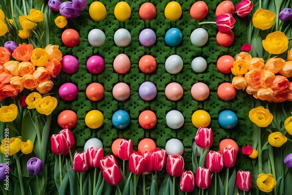 Obraz colorful easter eggs & tulips