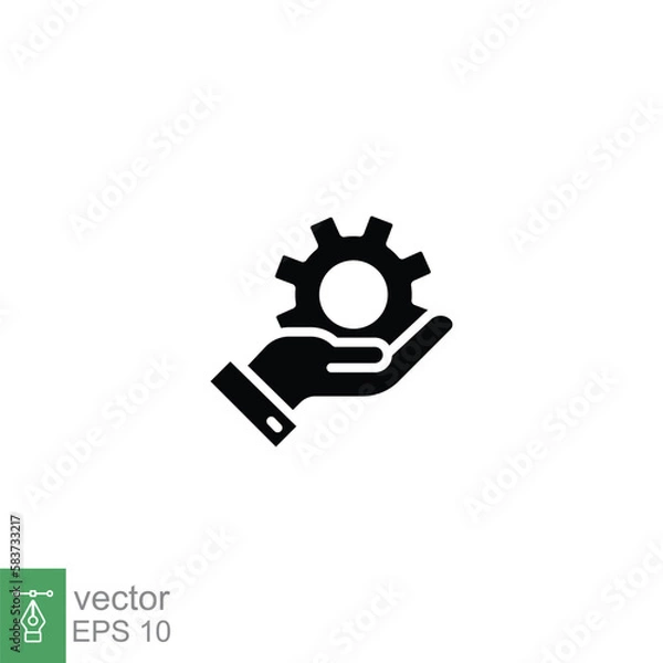Fototapeta Mechanic gear service hand icon. Wheel, cogwheel, technical, technology. Black silhouette, solid, glyph symbol. Setting and support concept. Vector illustration design on white background. EPS 10.