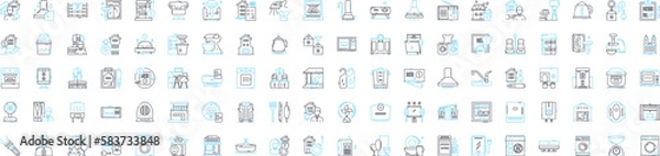 Fototapeta Hotel industry vector line icons set. Hotel, Industry, Accommodation, Rooms, Rates, Reservation, Booking illustration outline concept symbols and signs