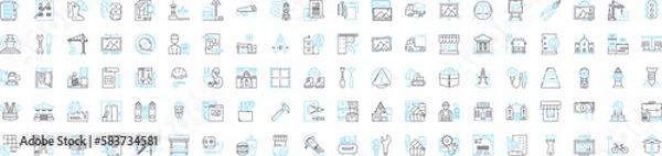 Fototapeta Building architecture vector line icons set. Architecture, Building, Structure, Design, Plans, Elevation, Blueprint illustration outline concept symbols and signs