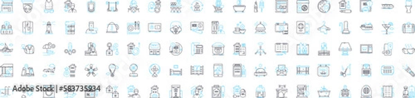 Fototapeta Hotel business vector line icons set. Hotel, Business, Homestay, Resort, Motel, Inn, B&B illustration outline concept symbols and signs