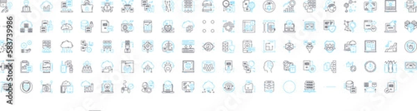 Fototapeta Big data vector line icons set. Hadoop, Analytics, Mining, Machine, Learning, Storage, Infrastructure illustration outline concept symbols and signs