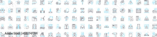Fototapeta City construction vector line icons set. Urbanization, architecture, infrastructure, building, redevelopment, planning, growth illustration outline concept symbols and signs