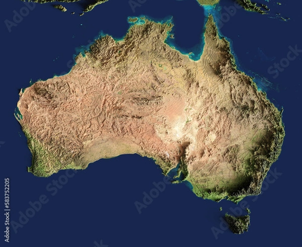 Fototapeta 3d illustration of a highly detailed map of Australia. Elements of this image furnished by NASA.