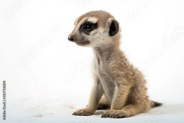 Fototapeta The meerkat or suricate cub, 2 month old, on white