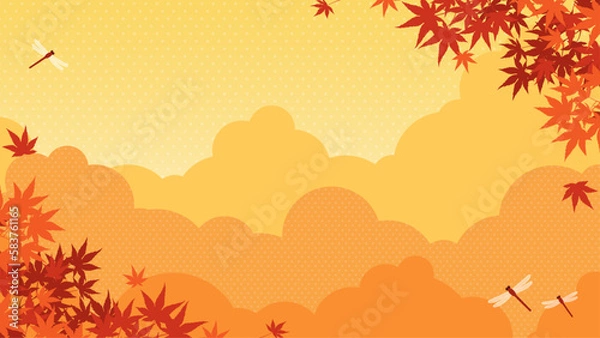 Obraz 秋の紅葉と赤とんぼの舞う風景　背景素材（横向き16:9）