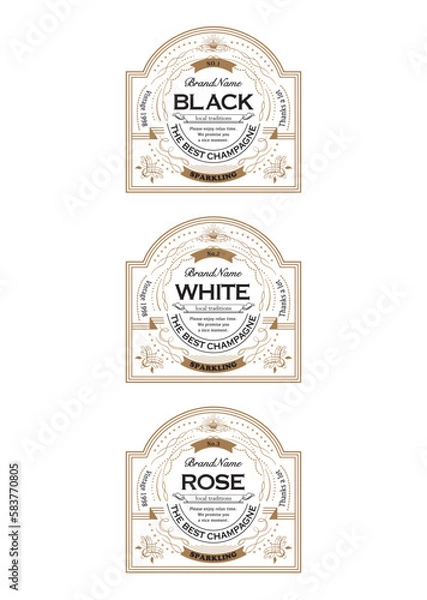 Obraz flame＿ wine_Champagne label：ベクター素材_ワイン・シャンパンラベル_デザイン_フレーム_テンプレート