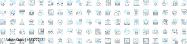 Fototapeta Finance market services vector line icons set. Funding, Banking, Investing, Trading, Advisory, Risk, Capital illustration outline concept symbols and signs