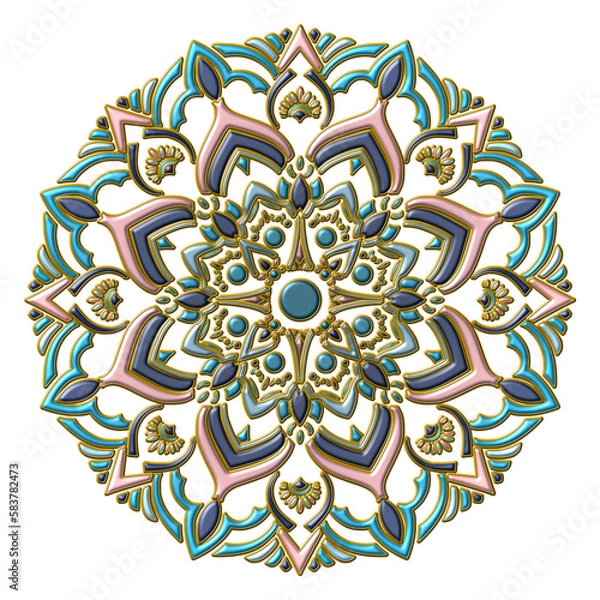 Obraz カラフルな石に金色の装飾をあしらったレリーフのようなマンダラアート