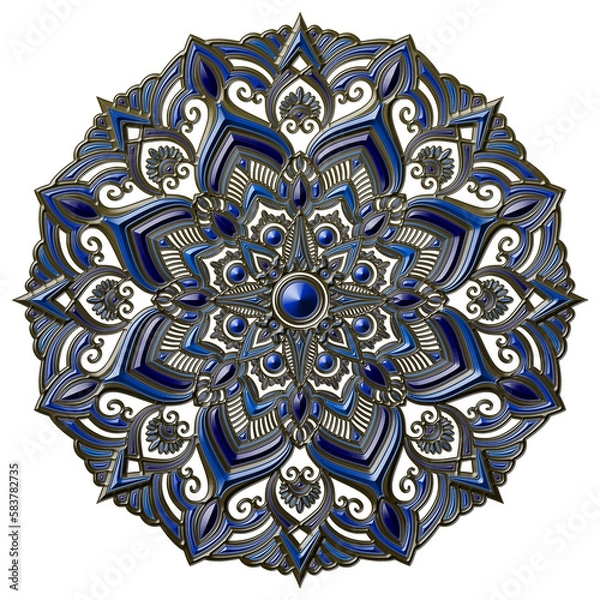Obraz 青い宝石で作られた彫刻のようなマンダラアート