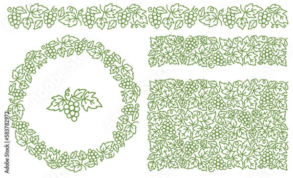 Fototapeta Grapevine ornament kit. Thick line pattern. Grape branches and leaves. Editable outline stroke. Vector line.