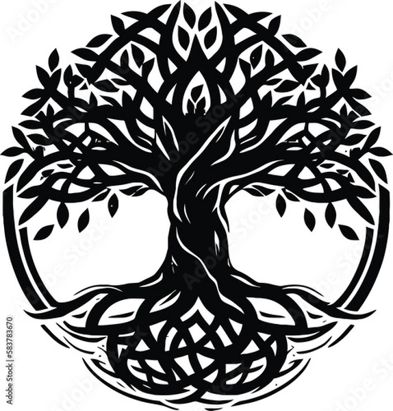 Fototapeta Yggdrasil tree, vector isolated on white background, vector illustration.