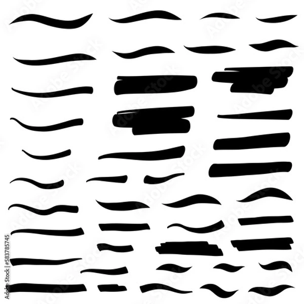 Fototapeta Set of swash hand drawn brush lines, underlines. Vector collection of calligraphic elements in doodle style. Swirl swoosh brushstroke