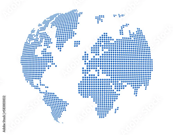Fototapeta Globe, world map made of blue dots. Isolated on transparent background