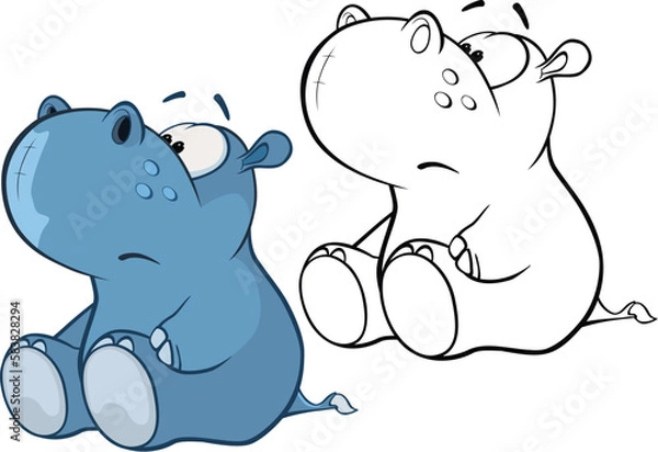 Obraz Vector Illustration of a Cute Cartoon Character Hippo for you Design and Computer Game. Coloring Book Outline Set