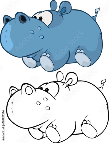 Obraz Vector Illustration of a Cute Cartoon Character Hippo for you Design and Computer Game. Coloring Book Outline Set