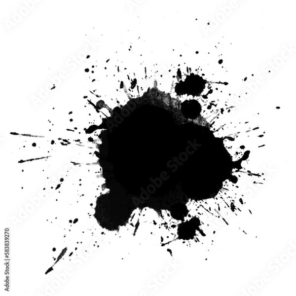 Fototapeta Random splash of black paint, masking shapes for manipulation purposes, Abstract black brush stroke smudge, isolated object illustration with transparent background	