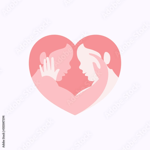 Fototapeta Side view of gay couple caressing each other inside heart shaped frame flat silhouette 