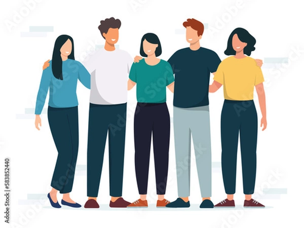 Obraz Group concept illustration. Group of happy people standing together, supporting. Vector illustration.