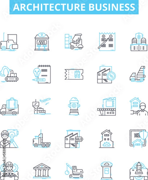 Fototapeta Architecture business vector line icons set. Building, Design, Structures, Construction, Property, Planning, Residential illustration outline concept symbols and signs