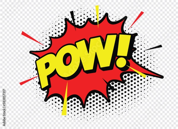 Fototapeta Colour comic speech bubble POW space on transparent background. Ballon and explosion. Vector Illustration and graphic elements.