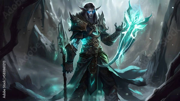 Fototapeta fantasy male character in a cool background (ai generated)