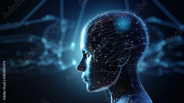 Fototapeta head with code background. face framed by a network of connected lines. generative ai.
