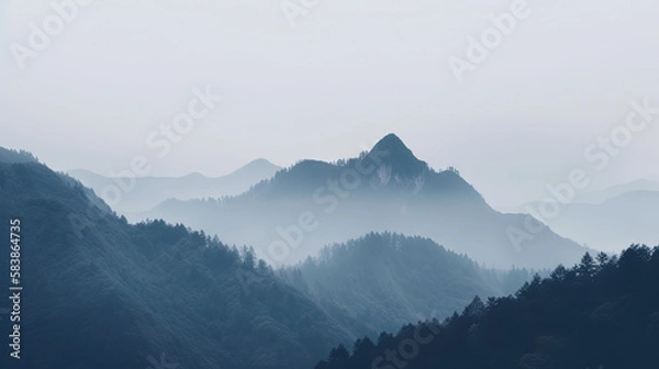 Fototapeta mountains in the fog - generative ai